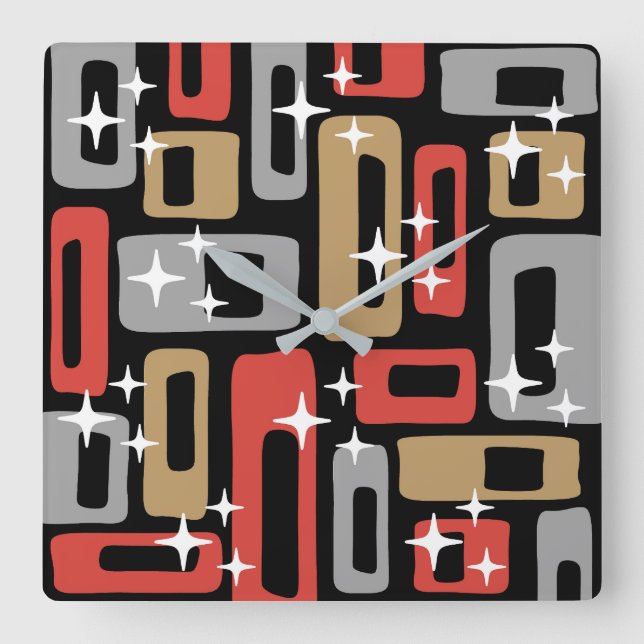 Horloge Carrée Retro Mid-Century Moderne Abstrait (Recto)