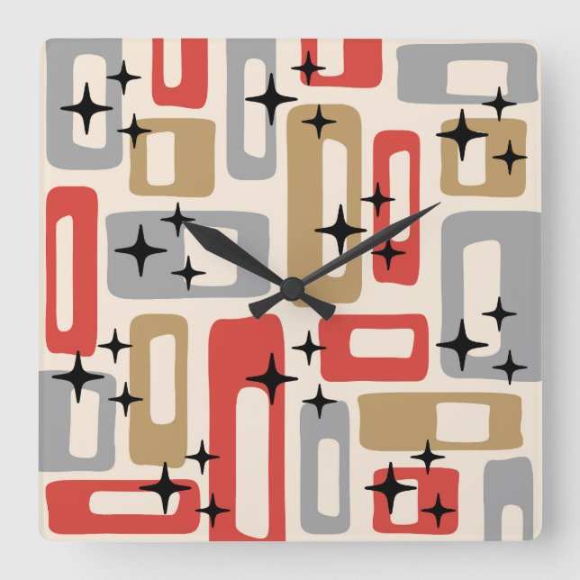 Horloge Carrée Retro Mid-Century Moderne Abstrait (Recto)