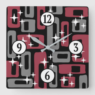 Horloge Carrée Retro Mid-Century Moderne Abstrait