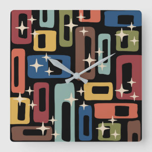 Horloge Carrée Retro Mid-Century Moderne Abstrait