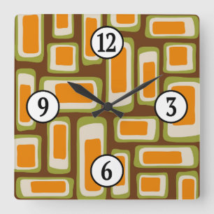 Horloge Carrée Rétro Moderne Abstrait du Milieu du Siècle