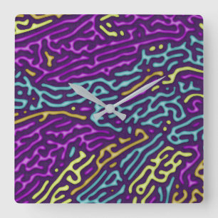 Horloge Carrée Retro Neon Maze Motif - Arcade esthétique