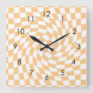 Horloge Carrée Retro Pastel Peach Checks Warped Checkered Dorm