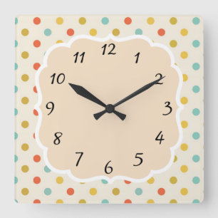 Horloge Carrée Rétro point de polka vintage