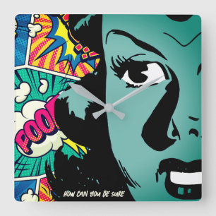 Horloge Carrée Retro Pop Art Cartoon Girl - Devis personnalisable