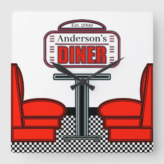 Horloge Carrée Retro Red Diner Clock Sign