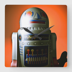 Horloge Carrée Rétro robot cultivé 02 de jouet