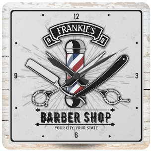 Horloge Carrée Retro Salon Barber Shop Barbershop Personnalisé
