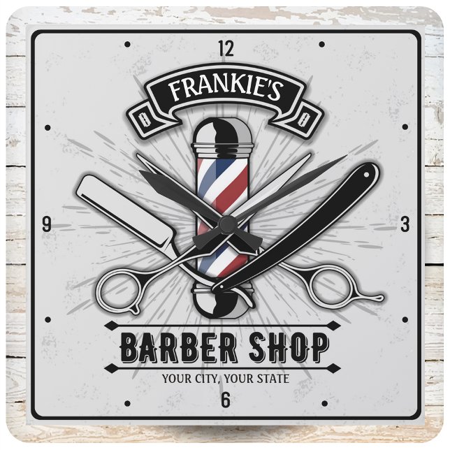 Horloge Carrée Retro Salon Barber Shop Barbershop Personnalisé (Créateur téléchargé)