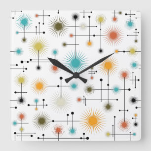 Horloge Carrée Retro Starbursts A Go-Go !