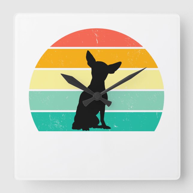 Horloge Carrée Retro Sunset Chihuahua (Recto)