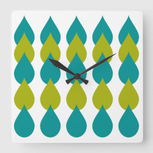 Horloge Carrée Rétro vert bleu