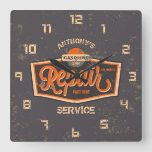 Horloge Carrée Rétro Vintage Grunge Garage