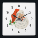 Horloge Carrée Rétro Vintage Jolly Santa Claus de Christmas<br><div class="desc">A clock with a solive retro picture. Jolly Santa Claus with his red rosy cheeks and warm friendly smile. A bit of old school nostalgia for the old timers,  this image brings bacories of the celebrations from Christmas past.</div>