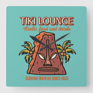 Horloge Carrée Retro Waikiki Tiki Lounge Imprimer