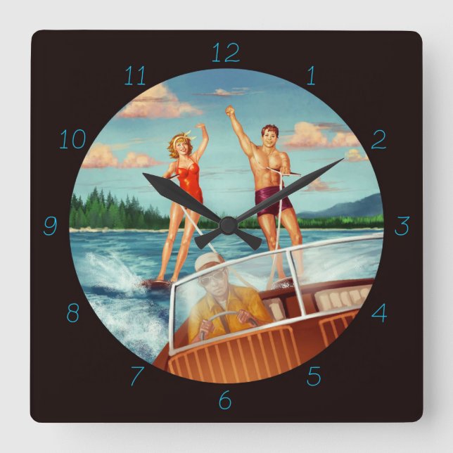 Horloge Carrée Retro Water Skiing (Recto)