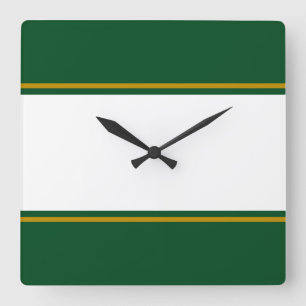 Horloge Carrée Retro White Forest Green Brown Racing Stripes