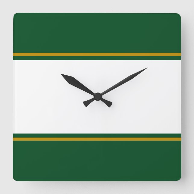 Horloge Carrée Retro White Forest Green Brown Racing Stripes (Recto)