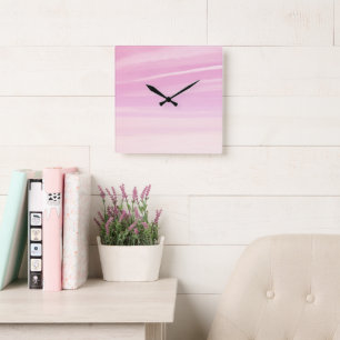 Horloge Carrée Rêve de ciel rose tendre 1