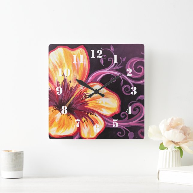 Horloge Carrée Rêve d'Hibiscus (Maison)