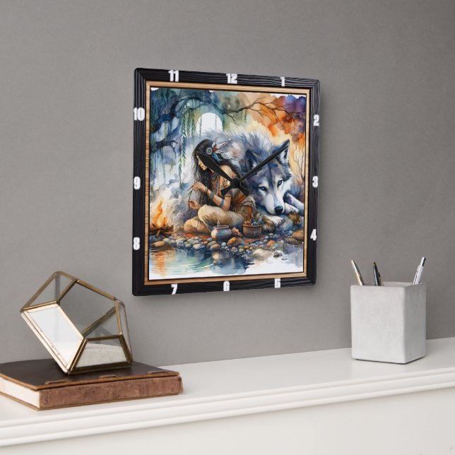 Horloge Carrée Rêve indien : Rivière des Réflexions (Bureau)