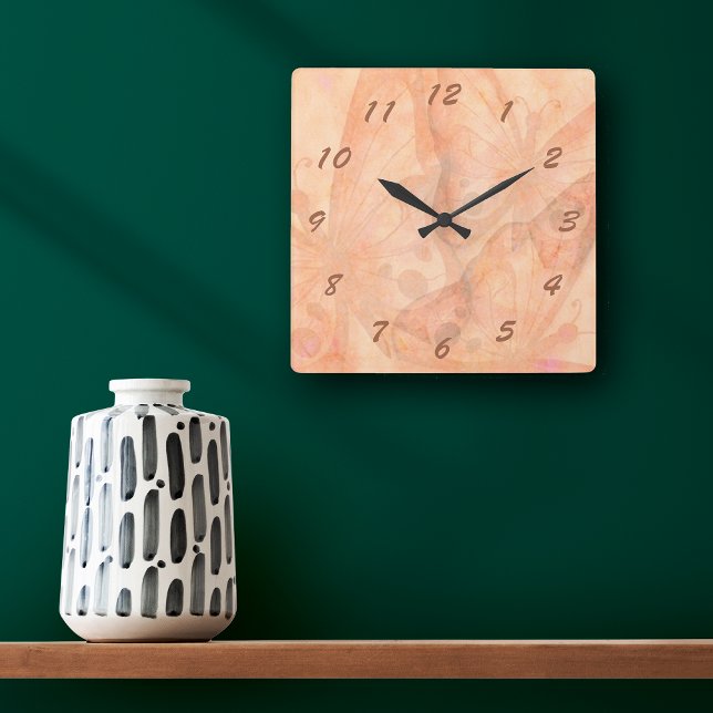 Horloge Carrée Rêve papillon en pêche (Créateur téléchargé)