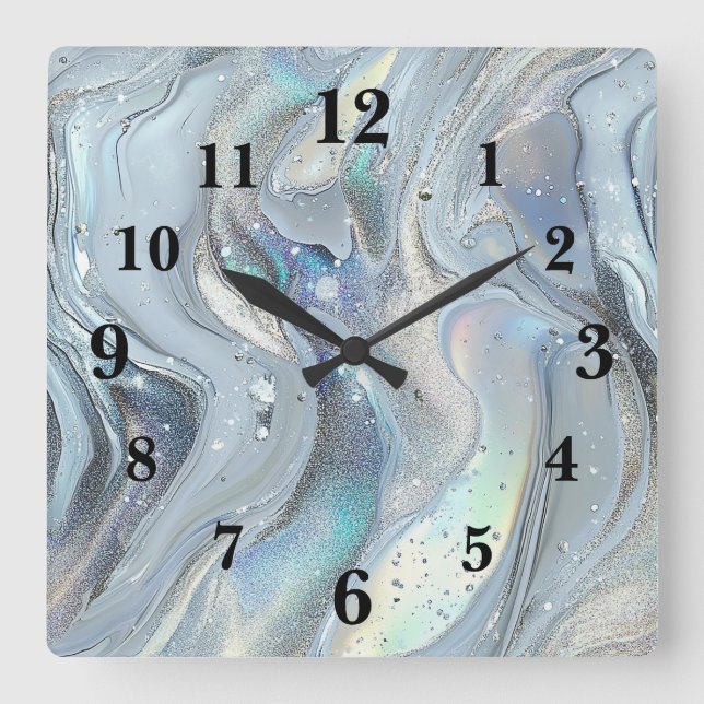 Horloge Carrée Rêves de marbre en bleu (Recto)