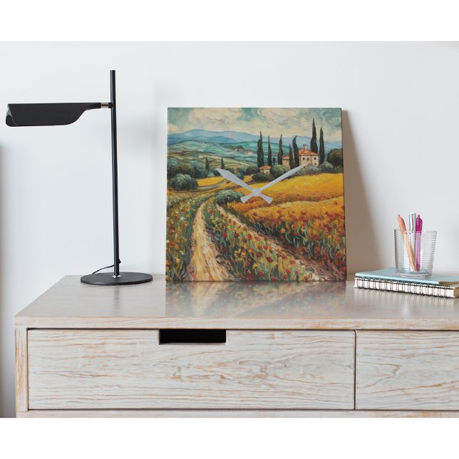 Horloge Carrée Rêves toscans dorés (Créateur téléchargé)