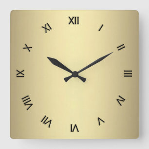 Horloge Carrée Revêtement métal or avec chiffres noirs