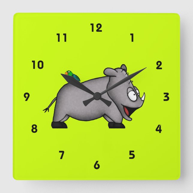 Horloge Carrée Rhinocéros de bébé (Recto)