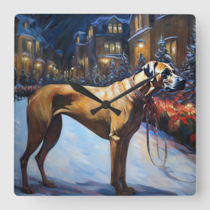 Horloge Carrée Rhodésien Ridgeback Saison des Fêtes de Noël