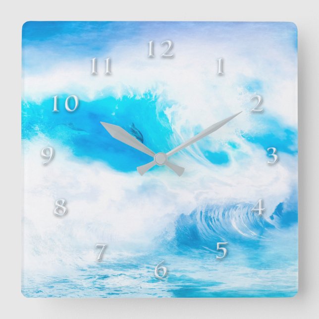 HORLOGE CARRÉE RIDERS DE VAGUES BLEUS OCEAN DOLPHIN (Recto)