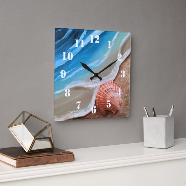 Horloge Carrée Rivage de Coquillages (Bureau)
