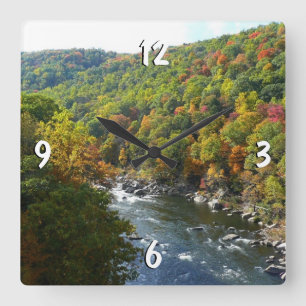 Horloge Carrée Rivière Ohiopyle en automne II Pennsylvanie Automn