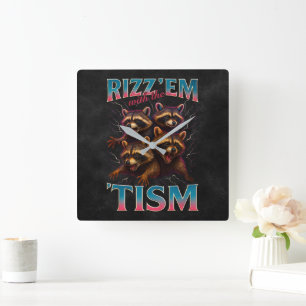 Horloge Carrée Rizz Em avec le Tism Meme Autisme Drôle Raton Lave