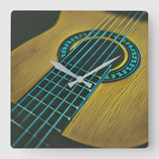 Horloge Carrée Rock guitariste (Recto)