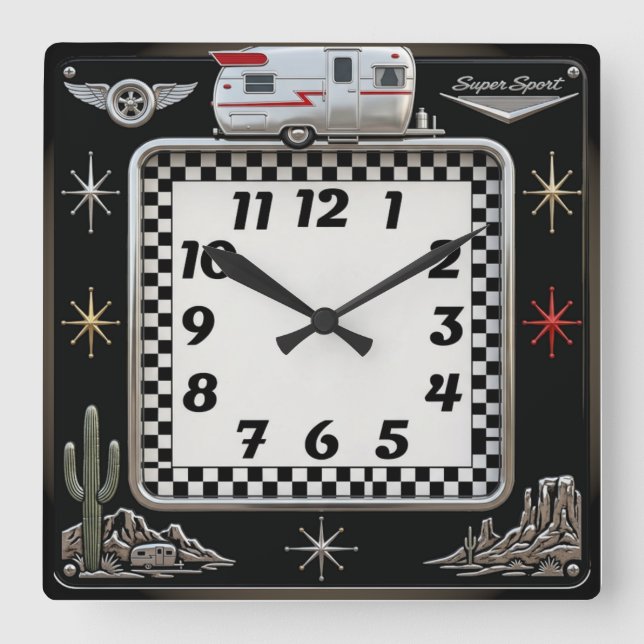 Horloge Carrée Rockabilly (Recto)