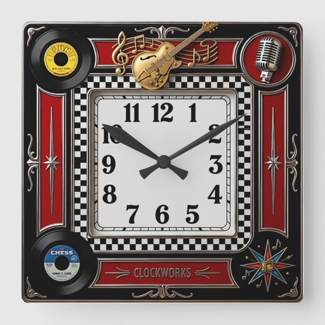 Horloge Carrée Rockabilly (Recto)