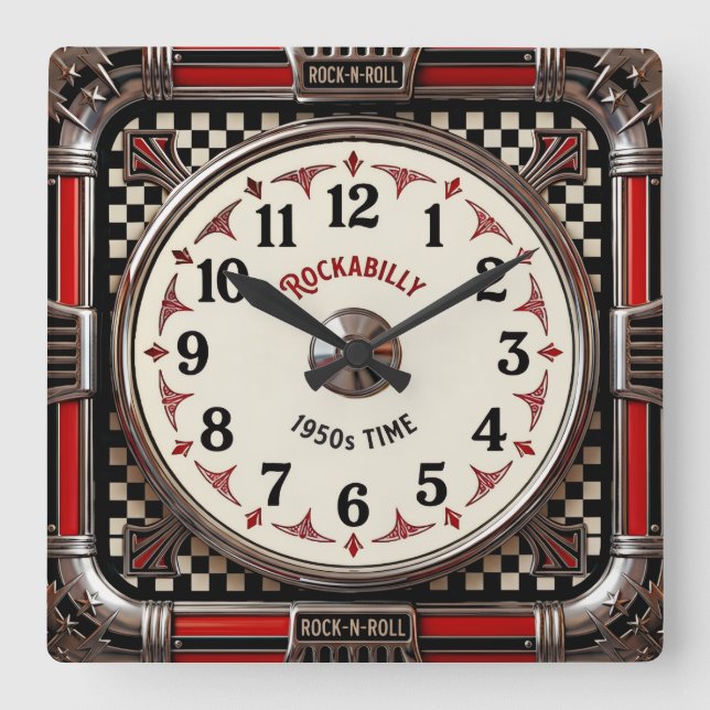 Horloge Carrée Rockabilly (Recto)