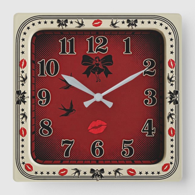 Horloge Carrée Rockabilly (Recto)