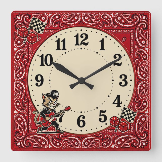Horloge Carrée Rockabilly (Recto)