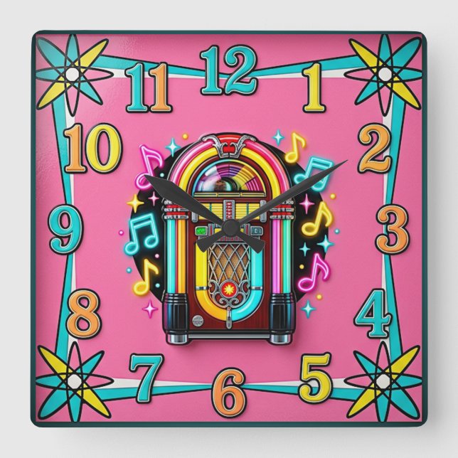 Horloge Carrée Rockabilly (Recto)