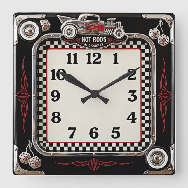 Horloge Carrée Rockabilly (Recto)