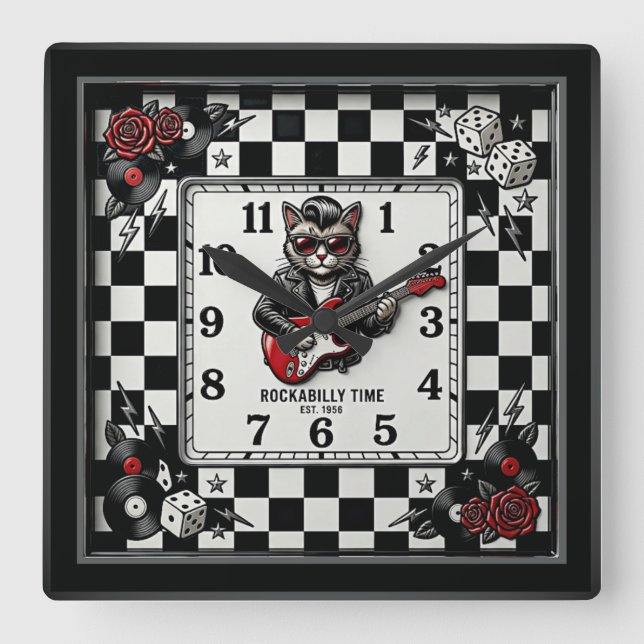 Horloge Carrée Rockabilly (Recto)