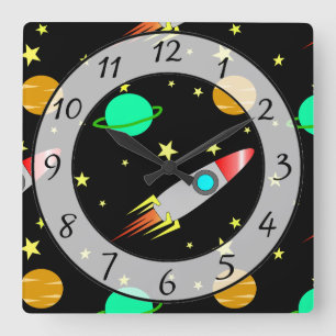 Horloge Carrée Rockets, Stars and Planets Galaxy Outer Space