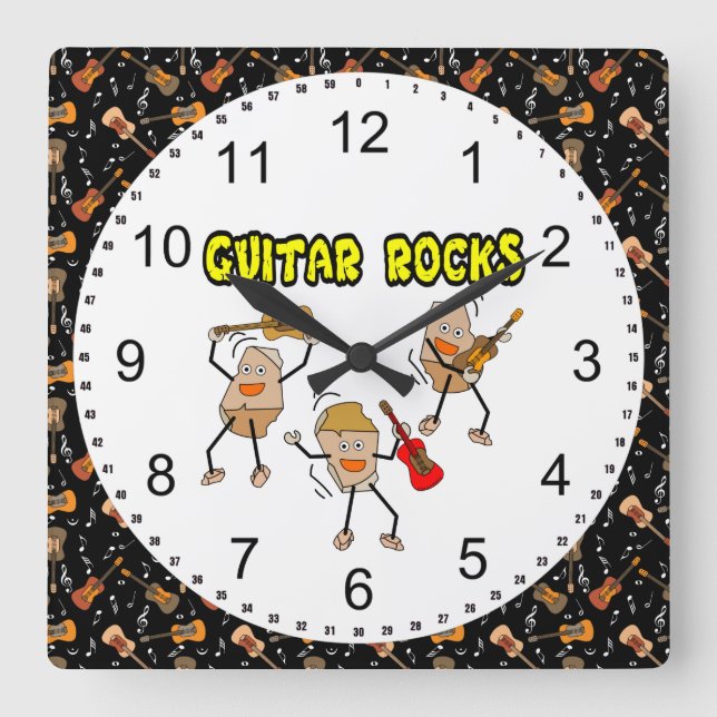 Horloge Carrée Rocks de guitare (Recto)