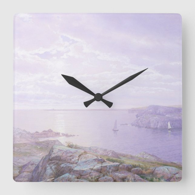 Horloge Carrée Rocky Cove Fine Art Aquarelle Mer Océan (Recto)