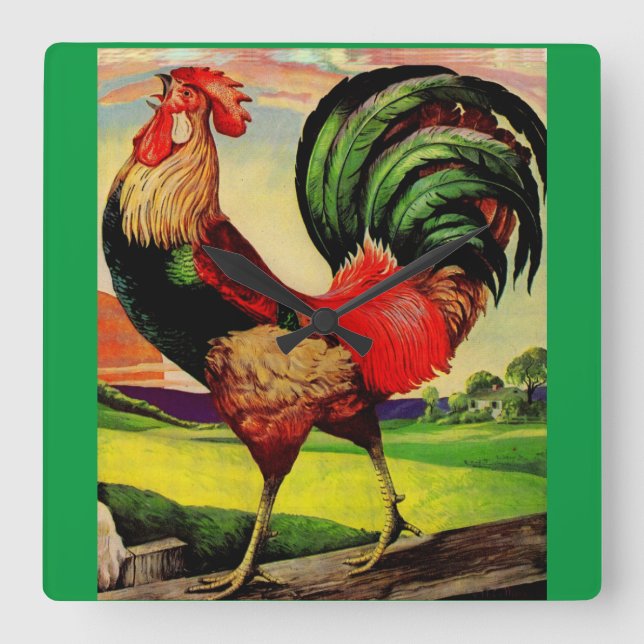 Horloge Carrée Rocky the Handsome Rooster (Recto)