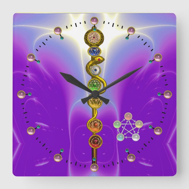 HORLOGE CARRÉE RODE D'ASCLEPIUS 7 CHAKRAS, YOGA, ÉNERGIE SPIRITUE (Recto)