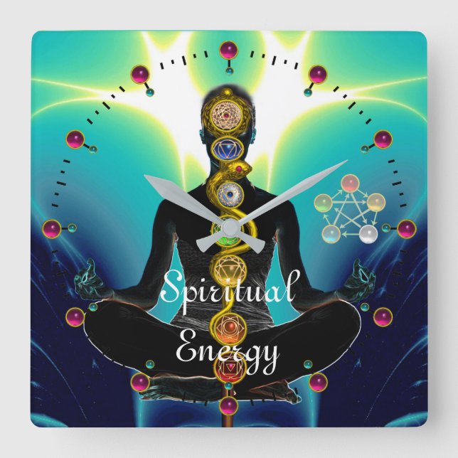 Horloge Carrée RODE D'ASCLEPIUS 7 CHAKRAS, YOGA LOTUS POSE Bleu (Recto)